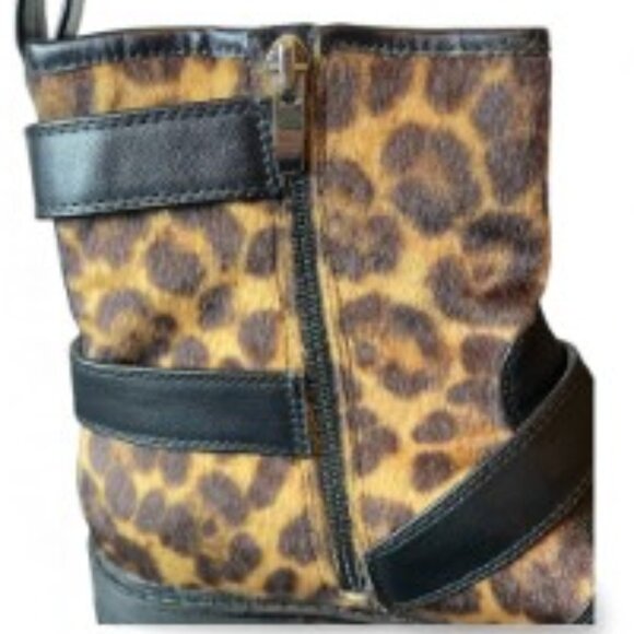 NINE WEST WOMEN'S ARRIA LEOPARD FAUX FUR MOTO BOOTS SIZE 10M - Picture 5 of 10